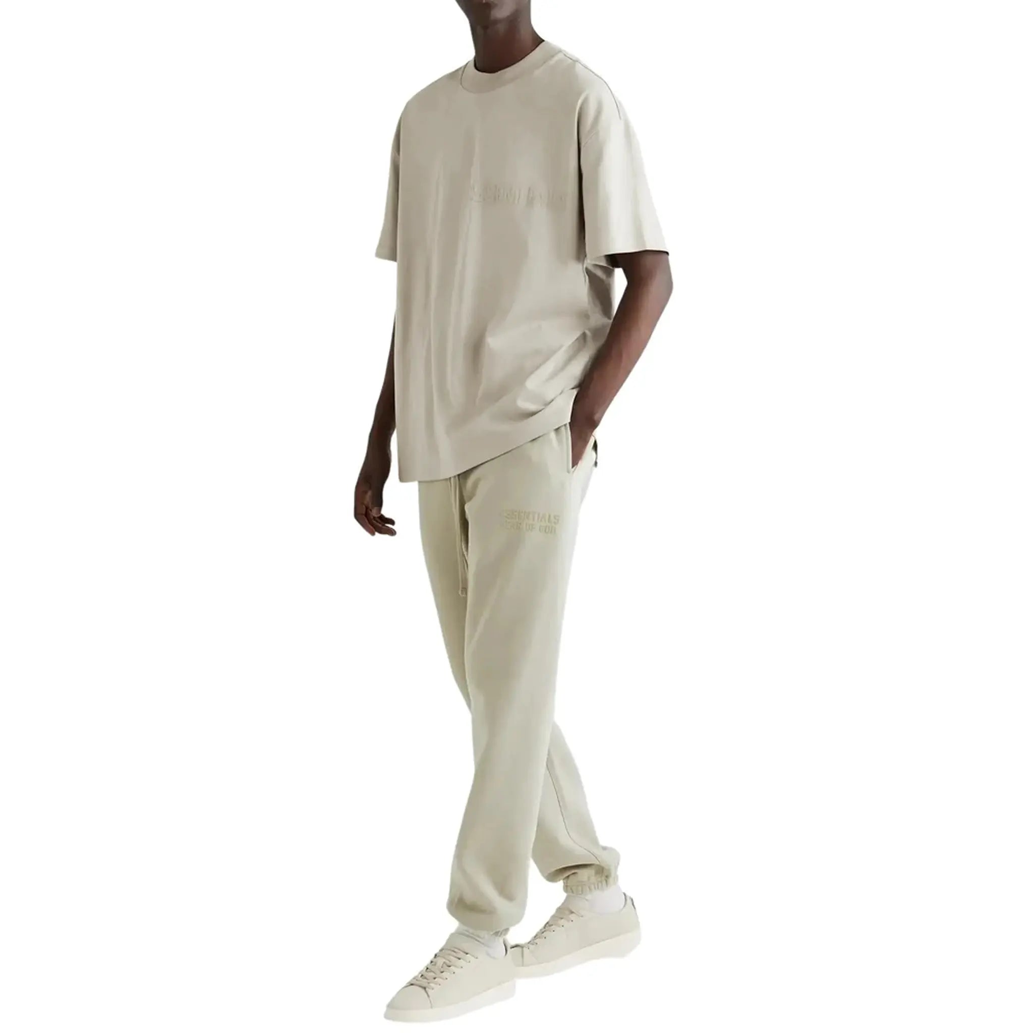 Front Model view of Fear Of God Essentials Short Sleeve Smoke T Shirt (FW22) 125SU222001F